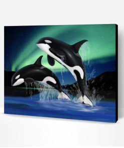 Dolphins Playing in Northern Lights Paint By Number