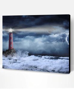 Lighthouse in the Storm Sea Paint By Number