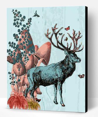 Deer in Mushroom Forest Paint By Number