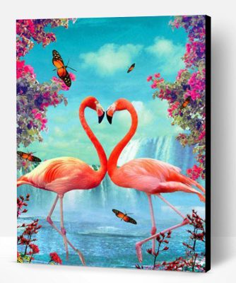 Flamingo Couple Heart Paint By Number