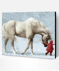White Horse in Snow Paint By Number