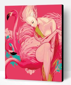 Pink Flamingo With a Girl Paint By Number