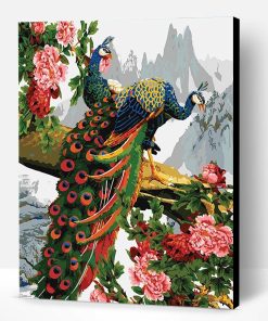 Peacocks In Flowered Tree Paint By Number