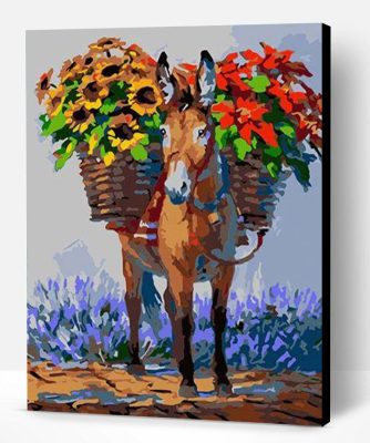 Donkey carrying flowers Paint By Number