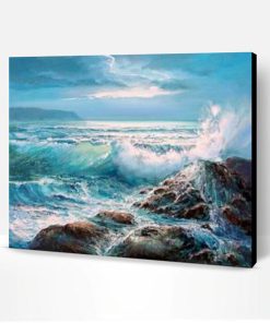 Waves Crashing on Rocks Paint By Number