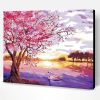 Beautiful Cherry Tree in the Lake Paint By Number