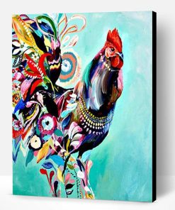 Rooster Portrait Made of Flowers Paint By Number