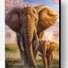 African Elephant And His Cub Paint By Number