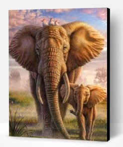African Elephant And His Cub Paint By Number
