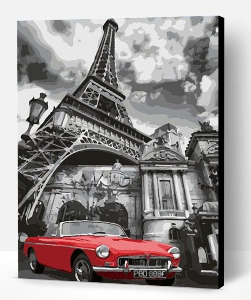 Red Car in Paris Paint By Number