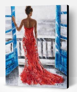 Red Gown Girl on Window Paint By Number