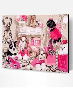 Dogs in Pink Dress Paint By Number