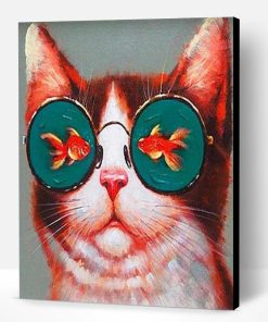 Cat with Fish Glasses Paint By Number