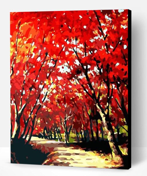 Red Flower Tree Palette Knife Painting Paint By Number