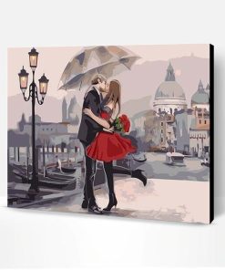 Romantic couple with umbrella Paint By Number