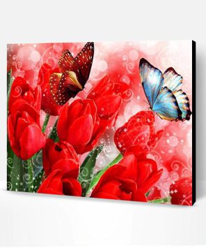 Butterfly And Red Tulip Paint By Number