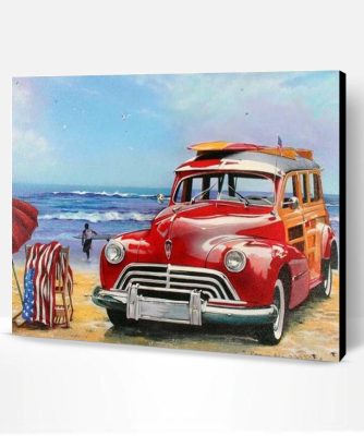 Classic Car on Beach Paint By Numbers