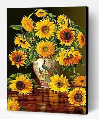 Vase of Sunflowers on Wooden Table Paint By Number