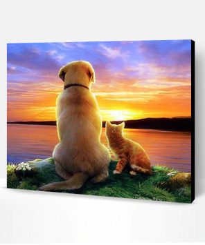 Cat and Dog Watching The Sunset Paint By Number