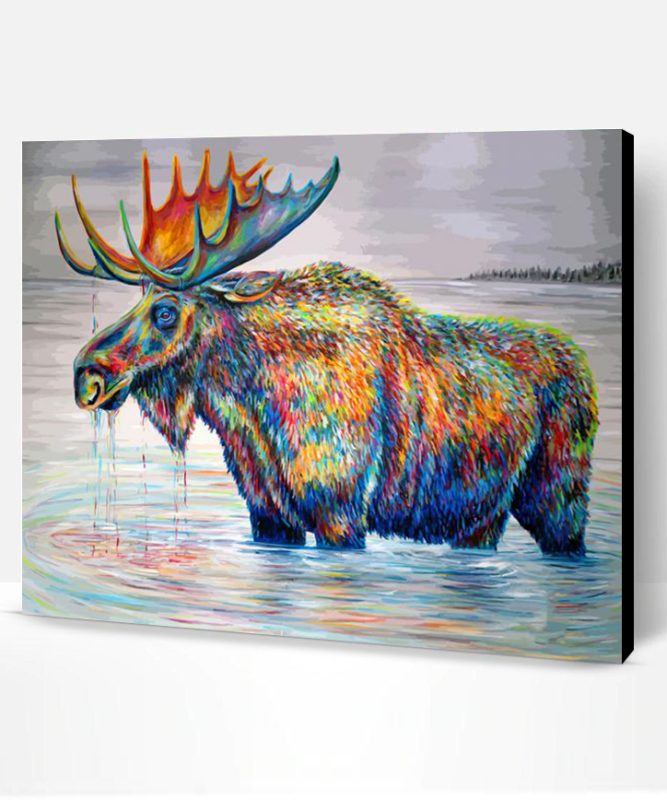 Colorful Moose In Pond Paint By Number