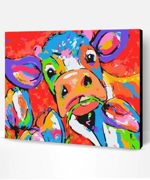 Colorful Cow Eating a Flower Paint By Number