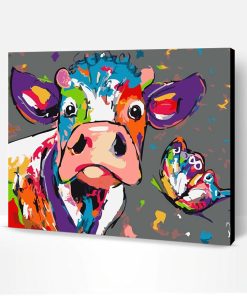 Colorful Cow With Butterfly Paint By Number