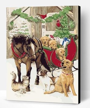 Christmas Horse With Dogs Paint By Number