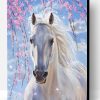 White Horse with Flowers Paint By Number