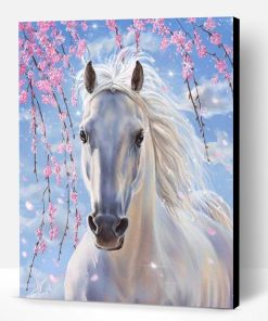 White Horse with Flowers Paint By Number