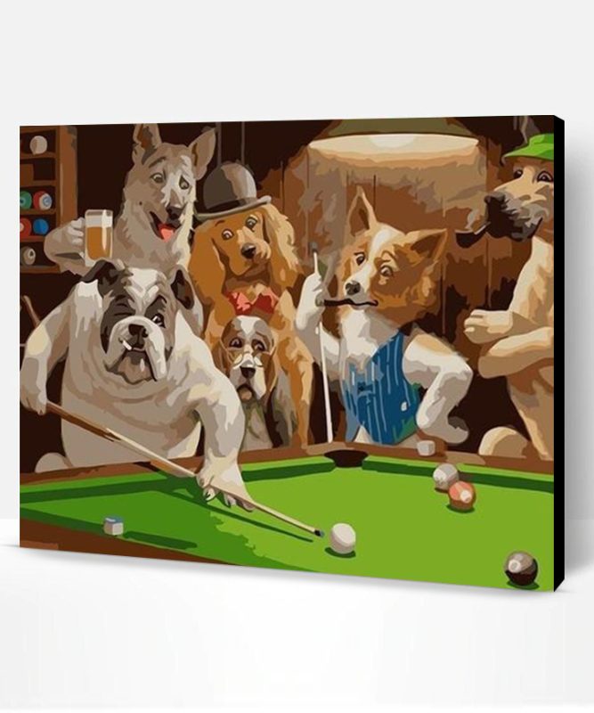 Dogs Playing Pool Paint By Number