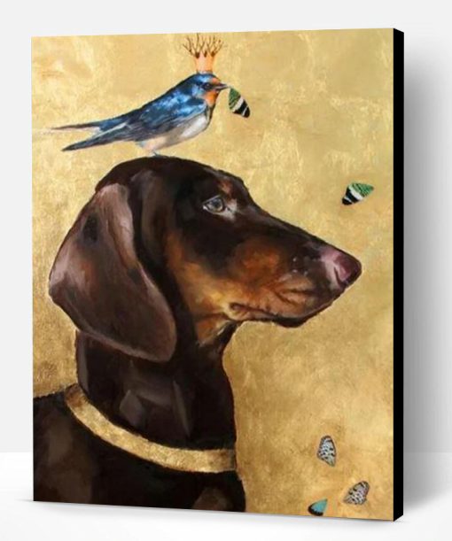 Dachshund Dog and Bird Paint By Number