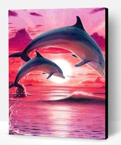 Dolphin Show in Pink Sky Paint By Number