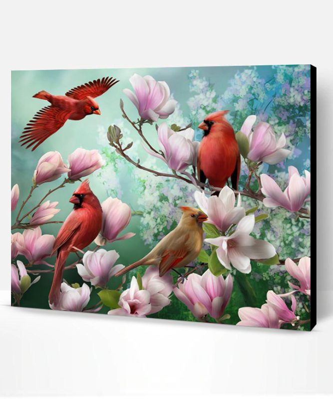 Four Birds in Flowers Paint By Number