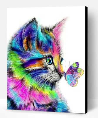 Colored Cat And Butterfly Paint By Number