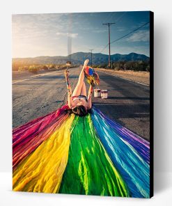 Girl Drawing Rainbow in The Road Paint By Number