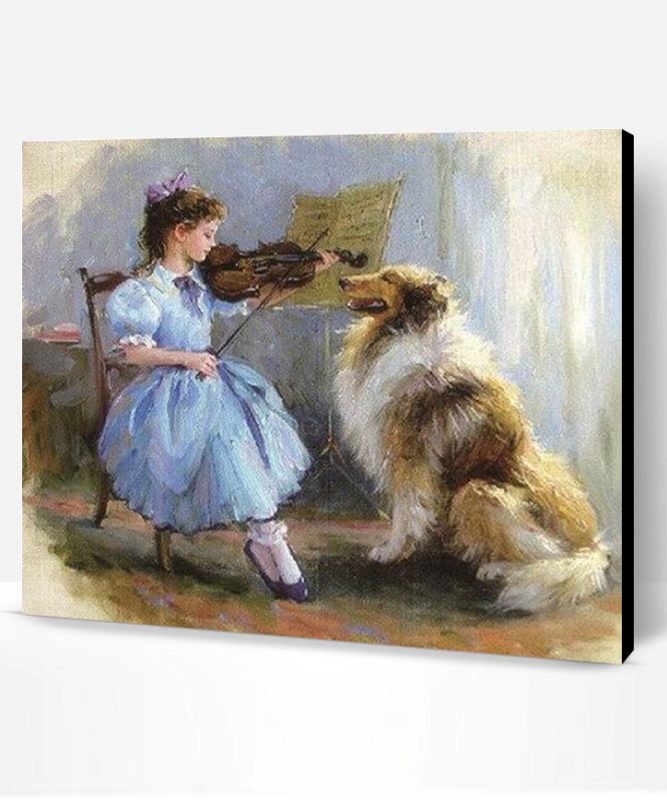 Girl Plays Violin For a Dog Paint By Number