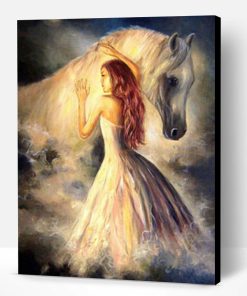 Girl and White Horse Paint By Number
