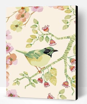 Green Bird With Flowers Paint By Number