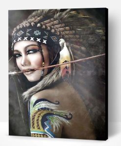 Fierce Native American Woman Warrior Paint By Number