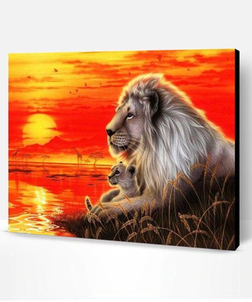 Lion King and His Cub at Sunset Paint By Number