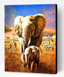 Elephant Mother and Her Son Paint By Number