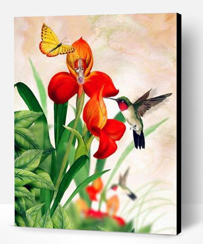 Orchid and Hummingbird Paint By Number