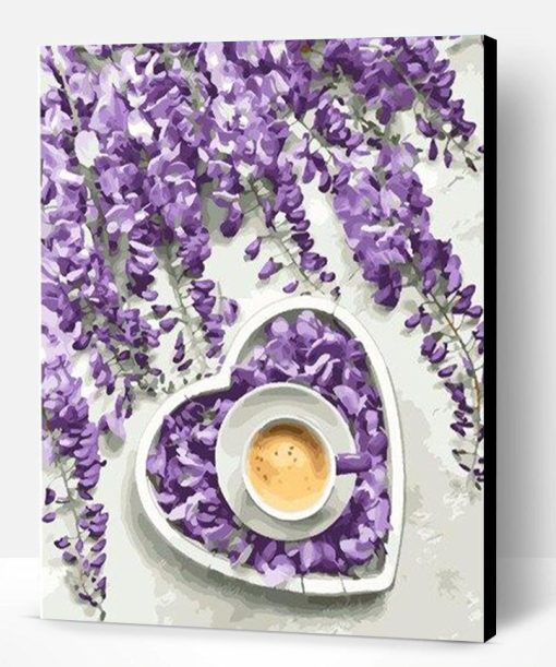 Purple Flower And a Cup Of Coffee Paint By Number