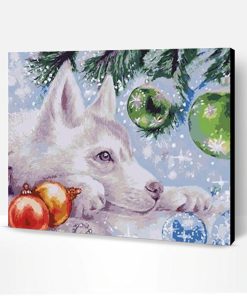 Husky Dog and Christmas Baubles Paint By Number