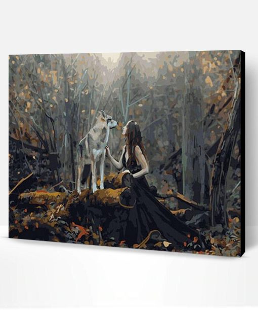 Woman With Wolf of the Forest Paint By Number