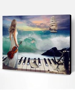 Lady with Piano and Violin at the Beach Paint By Number