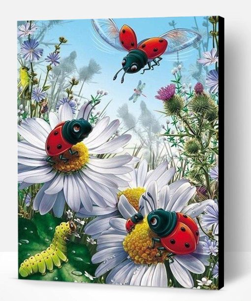 Ladybugs On Flowers Paint By Number