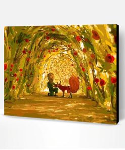Little Boy And Fox in Garden Paint By Number