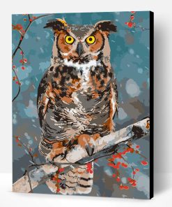 Plum Owl on a Branch Paint By Number