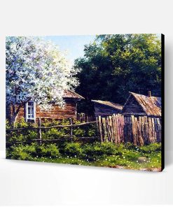 Log Cabin In Almond Trees Paint By Number